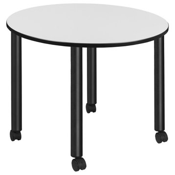 Regency Kee Large 48 in. Round Breakroom Table- White Top, Black Mobile Legs