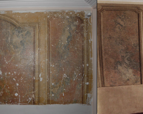 Restitution d'un décor en faux marbre stuc marbre . peinture ... Stuc décor plafond