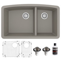 Karran Undermount Quartz 32" 60/40 Double Bowl Kitchen Sink Kit, Concrete