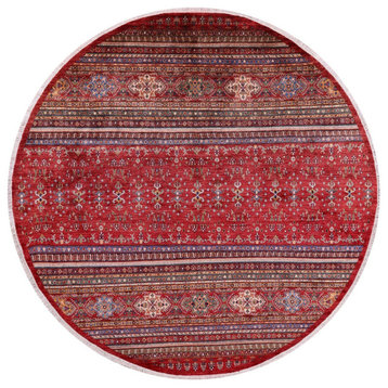 10' Round Handmade Khorjin Super Kazak Wool Rug Q9955