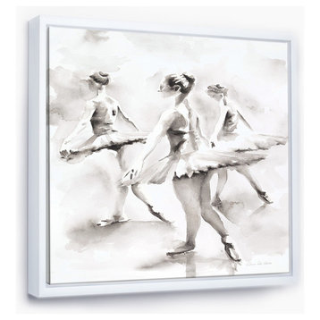 Designart Watercolors Ballerinas Dance I Country Framed Artwork, White, 30x30