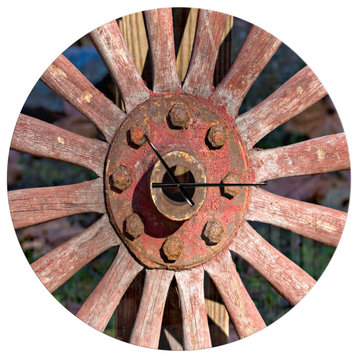 Red Metal Country Wagon Wheel Oversized Farmhouse Metal Clock, 36x36