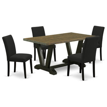 East West Furniture V-Style 5-piece Wood Dining Set with High Back in Black