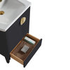 Venezian Single Bathroom Vanity, Black, 20", Satin Brass Handles, One Sink