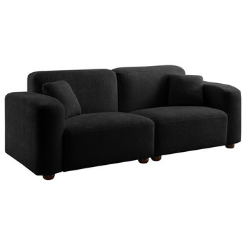 CentaurNoah 83.5" Wide 3 Seater Sofa, Boucle/Linen Upholstery, Black Boucle