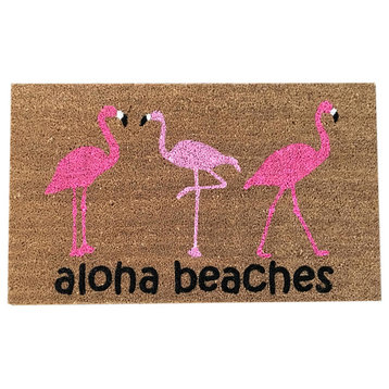 Hand Painted Flamingo Doormat, "Aloha Beaches"