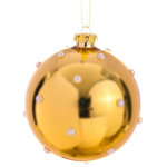NORTHLIGHT - 4.75" Glamour Time Exquisite Pearl Beaded Shiny Christmas Glass Ball Ornament - From the Glamour Time Collection This stunning shiny gold glass ball ornament is beautifully embellished with faux white pearl beads