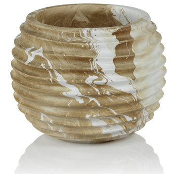 Bellshill Mango Wood Marbleized Cocoon Pot, 7.75" x 6"