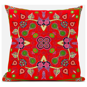 18" X 18" Green and Red Broadcloth Paisley Zippered Pillow