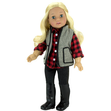 18" Doll Shirt Jeggings Vest and Boots Set