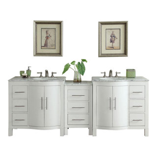 90 Inch Large White Double Sink Bathroom Vanity with Offset Sinks -  Transitional - Bathroom Vanities And Sink Consoles - by Silkroad Exclusive  | Houzz