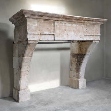 Antique Mediterranean Limestone Fireplace Mantel Louis XIII Style
