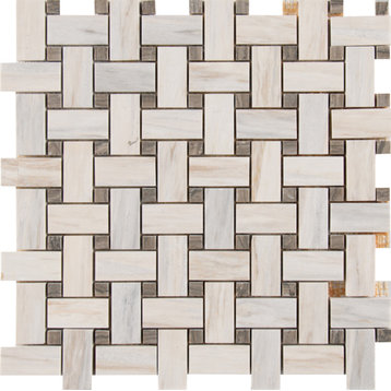 MSI SMOT-BWP10MM Angora - 12" x 12" Basketweave Mosaic Sheet - - Beige