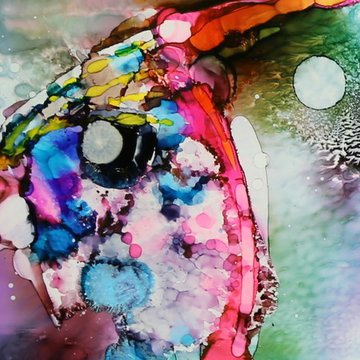 Biscayne Bay Fish - Tropical Abstract Painting, Fish in Pink, Blue, and Yellow