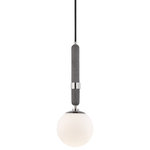 Mitzi by Hudson Valley Lighting - Brielle 1-Light Small Pendant, Polished Nickel - Brielle brings concrete to the party. Grey and a bit rough with heterogeneous flecks, the material introduces instant textural intrigue to a space. Classic white shades and metal cuffs around the cylindrical body contrast the concrete and give it an elegant, contemporary feel.