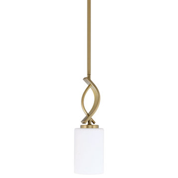 Cavella 1-Light Stem Hung Mini Pendant, New Age Brass, 4" White Muslin Glass