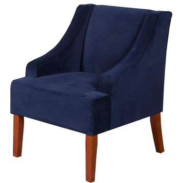 Elegant Accent Chair, Slightly Tapered Legs With Velvet Padded Seat, Navy Blue