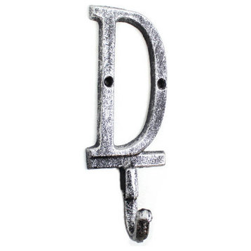 Rustic Silver Cast Iron Letter D Alphabet Wall Hook 6''