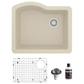 Karran Undermount Quartz 24" Single Bowl Kitchen Sink Kit, Bisque