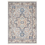 Nourison - Nourison Carina CNA02 Transitional Grey Blue Multicolor Rectangle Area Rug - Elegant and timeless, the Carina Collection transports the fine Persian designs of yesteryear to the modern era. These  rugs showcase intricate floral center medallion patterns in an array of rich and muted color palettes to fit your design needs. Machine-made of silky-smooth polyester, Carina is finished with fringed edges and an abrash effect for an extra touch of vintage style.