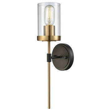 1-Light Wall Lamp In Oil Rubbed Bronze And Satin Brass Clear Glass Clear Glass