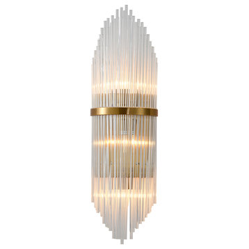 Clear Glass Rod Wall Sconce, Antique Brass