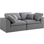 Meridian Furniture - Serene Linen Textured Fabric Deluxe Comfort 2-Piece Modular Sofa, Gray - There's lots to love about the Serene linen textured deluxe cloud-like comfort modular collection, and this piece is not an exception. The soft Gray linen textured fabric is cozy and sleek to the touch while the overstuffed down/feather cushions provide gentle support so you can relax and unwind like a VIP. Customize your seating with this modular set by adding the pieces you like most. Latches under each piece make it easy to snap them into position for a look that's modern yet welcoming.
