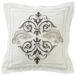HiEnd Accents - Square Outlined Embroidered Design Pillow With Flange, 18x18 - Wash Instructions: Spot Clean Recommended
