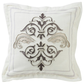 Square Outlined Embroidered Design Pillow With Flange, 18x18