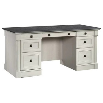 Classic Desk, Multiple Drawers With Round Pull Handles, Glacier Oak/Rosso Slate