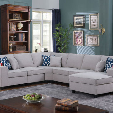 Cooper 125.5" 6Pc Modular Sectional Sofa Chaise with Cupholder