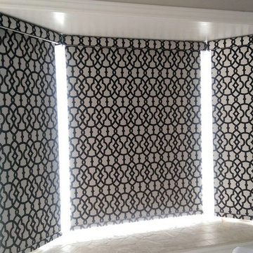 Patterned r.oller shades in a Markham home
