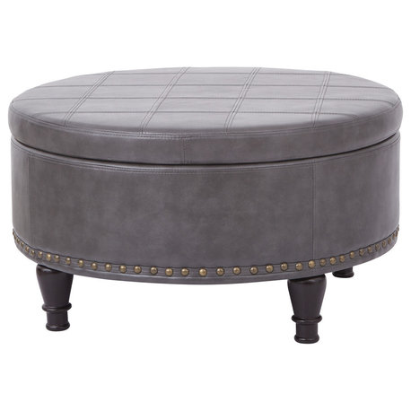 Augusta Storage Ottoman, Pewter