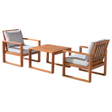 Weston Eucalyptus Wood 3-Piece Conversation Set, 2 Chairs, Cocktail Table