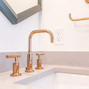 Bathroom remodeling in Arlington, VA with double vanity & corner bathtub