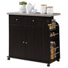 Pemberly Row Contemporary Wood Kitchen Cart with Spice Rack in Chocolate