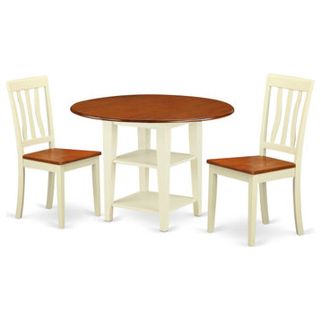 3 Piece Set, One Round Table, 2 Chairs Beautiful Buttermilk/Cherry.