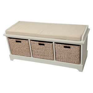Wood Bench With Cream Finish 67629 Farmhouse Accent And