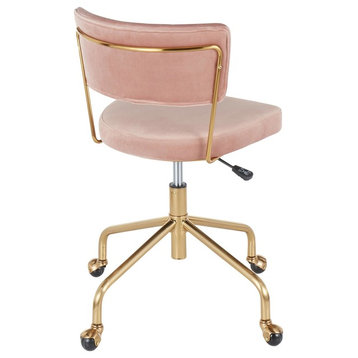 Tania Task Chair, Gold Metal, Pink Velvet
