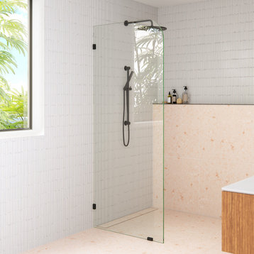 32"x78" Frameless Shower Door Single Fixed Panel Radius, Matte Black