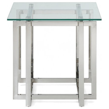 Mila Modern Glass and Stainless Steel End Table
