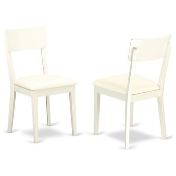 Andy Slat Back Dining Room Chair, Faux Leather Seat In Linen White- Set Of 2