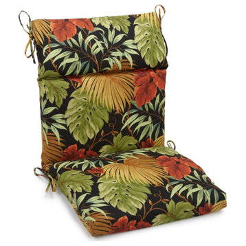 18"X38" Spun Polyester Patterned Outdoor Squared Chair Cushion, Tropique Raven
