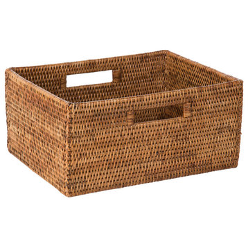 La Jolla Rattan Shelf Basket With Handles, Medium, Honey Brown