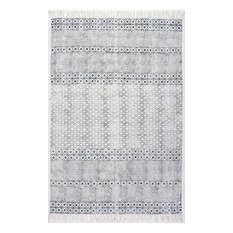 Handmade Flatweave Diamond Chain Cotton Fringe Area Rug, Gray, 7'6"x9'6"