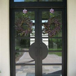 Contemporary Iron Door with Transom - Front Doors
