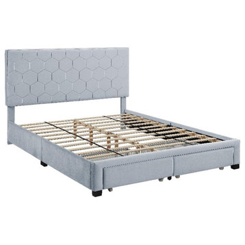 Furniture of America Harper Fabric Queen Bed with 2-Drawer in Light Gray