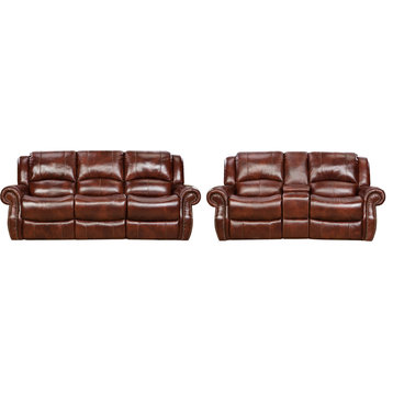 Aspen 100% Genuine Leather 2-Piece Sofa and Loveseat Set, Oxblood