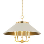 Hudson Valley Lighting - Clivedon 5 Light Chandelier, Aged Brass - This classic metal shade design feels special with fresh finish combinations and  sleek, heritage-inspired details. The contrastiing Aged Brass accents and modern gooseneck arm allow the pendants and sconce an updated, yet classic feel.  The tapered shade over a five-light candelabra give the chandelier new traditional appeal. Each fixture features an Aged Brass or Polished Nickel shade that is metal on the inside and painted Off-White, Distressed Brass or Bird Blue on the outside. Part of our Mark D. Sikes collection.