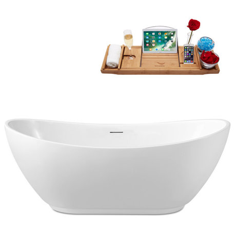 62" Streamline Bathtub and Tray With Drain, Polished Brass